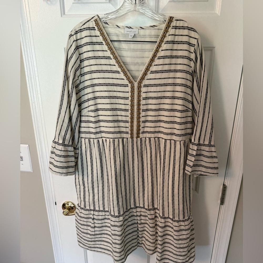 J.Jill Striped V-Neck Tunic Dress with Embroidered Trim